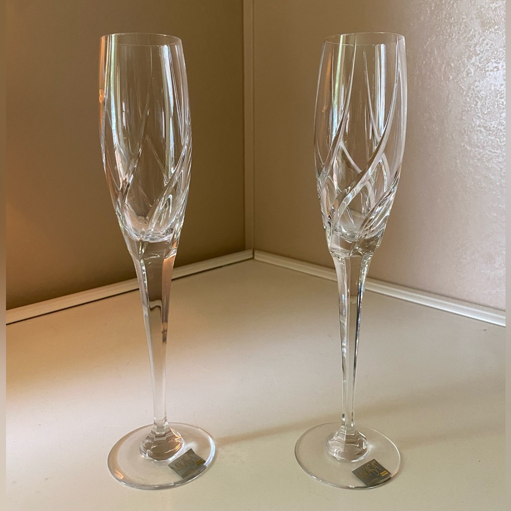 SOLD. Mikasa hand blown crystal wine/champagne flutes “Olympus” from Slovenia